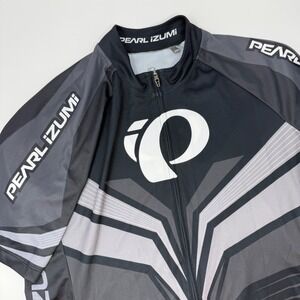 Pearl Izumi Elite Mens Cycling Jersey Black Gray Full Zip Short Sleeve Large